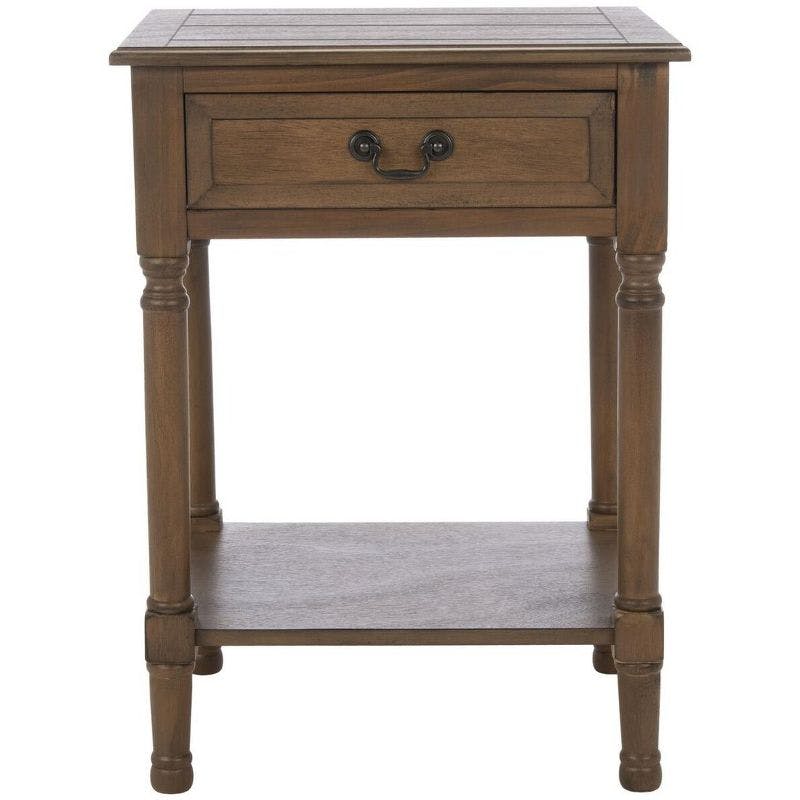 Whitney Farmhouse Brown Wood and Metal Accent Table with Storage