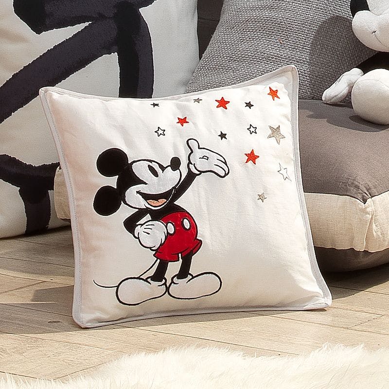 Enchanted Mickey Mouse Embroidered Cotton Kids Throw Pillow - 13" Square