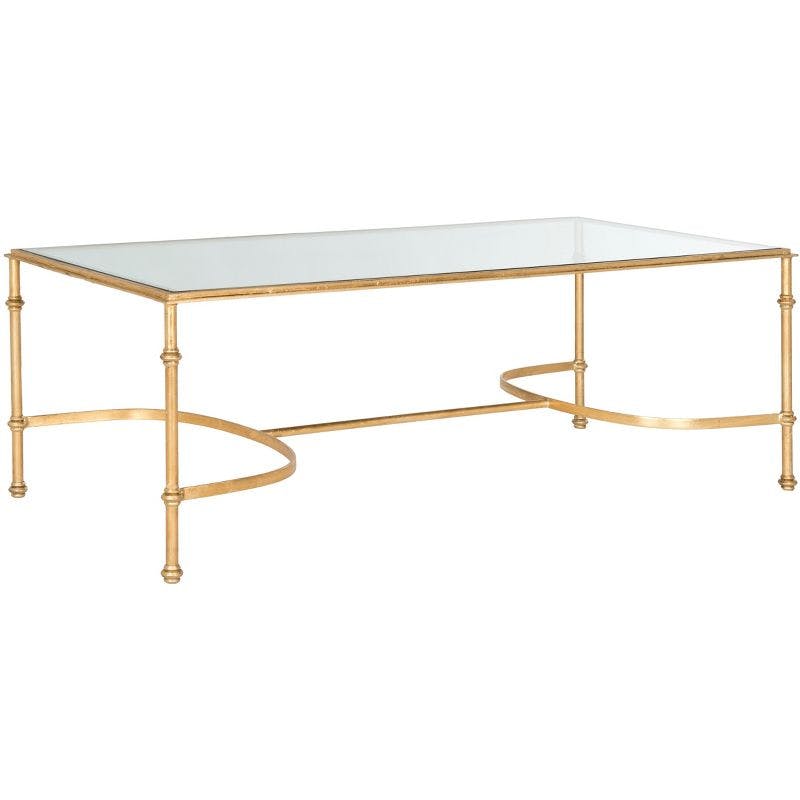 Elegant Transitional 50'' Gold Metal & Glass Rectangular Coffee Table