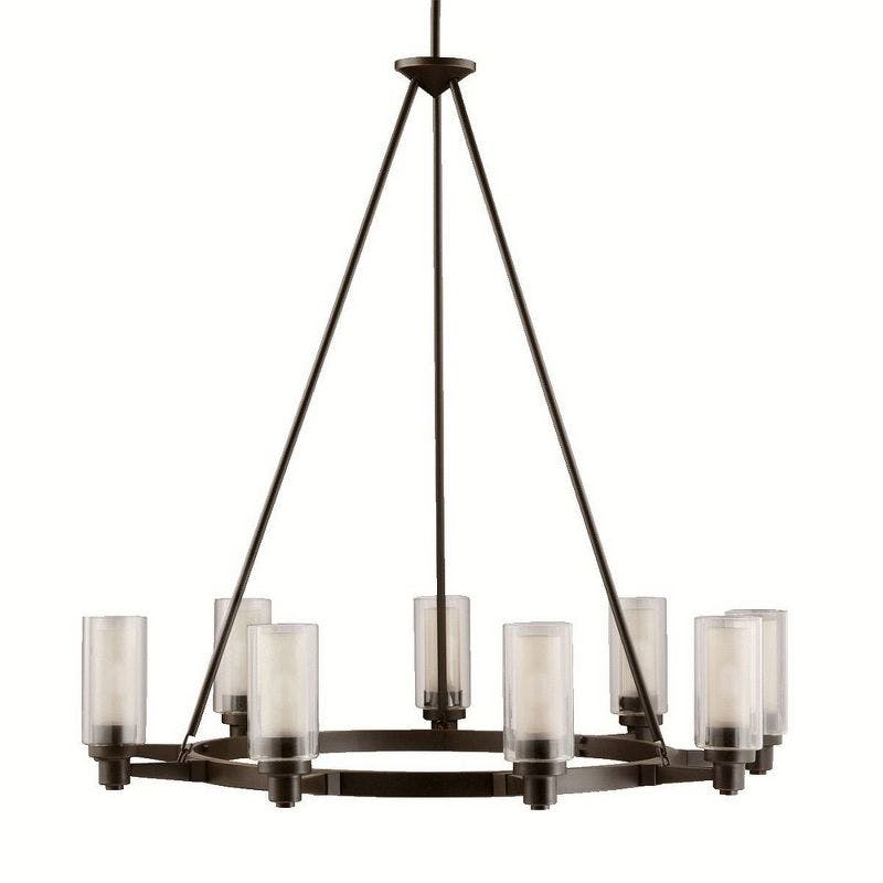 Olde Bronze 9-Light Chandelier with Clear and Umber Etched Glass