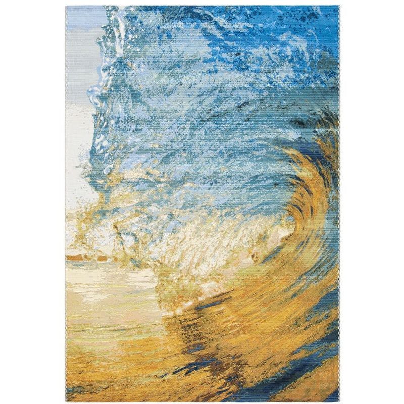 Coastal Breeze Blue and Gold Flat Woven Outdoor Rug 5'3" x 7'6"