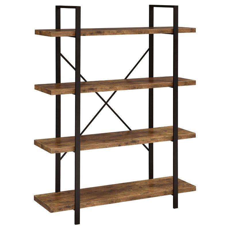Rustic 55" Brown and Black Transitional 4-Shelf Bookcase