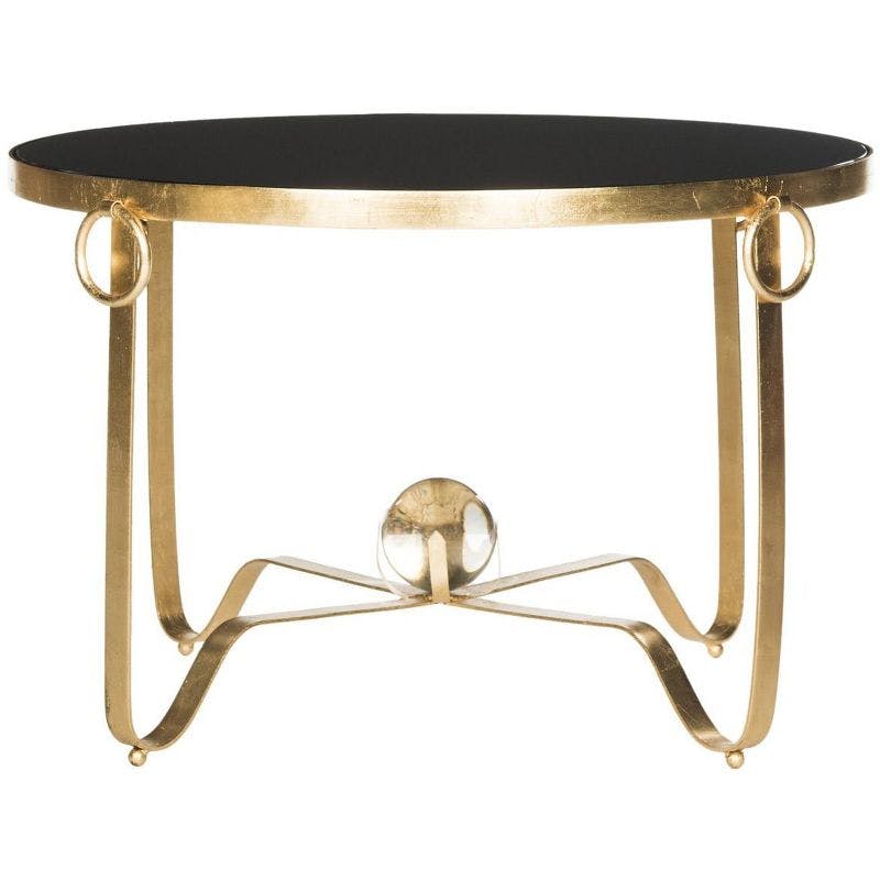 Elisha Transitional Round Coffee Table in Gold and Black Glass