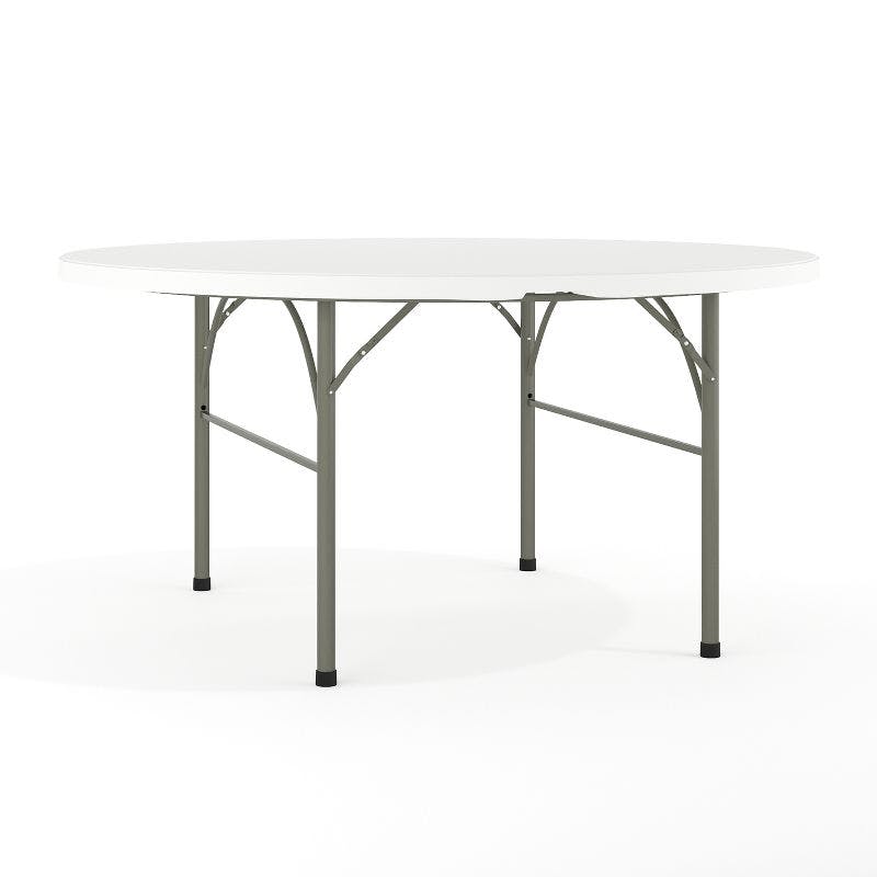 Granite White 60'' Round Bi-Fold Table with Metal Frame and Handle