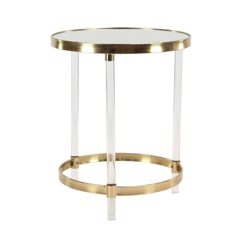 Elegant Gold Round Acrylic Accent Table with Mirrored Top