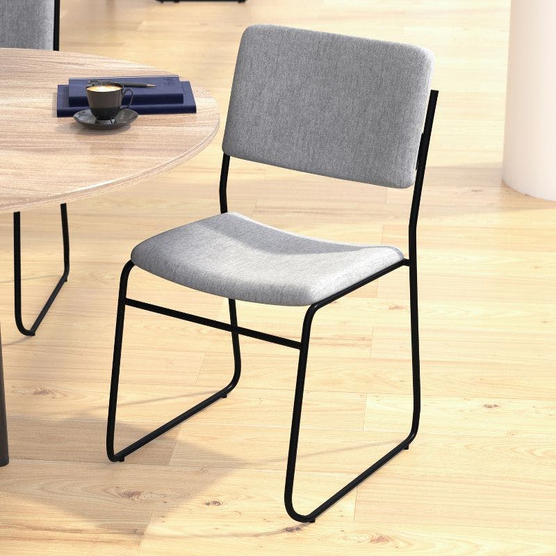 Versatile Armless Stacking Swivel Chair in Gray with Metal Frame