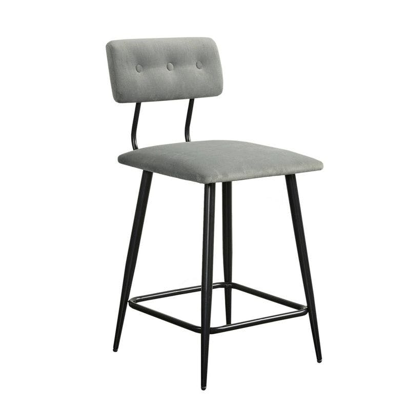 Henrick 25" Matte Black Metal Frame Counter Stool with Tufted Grey Cushion