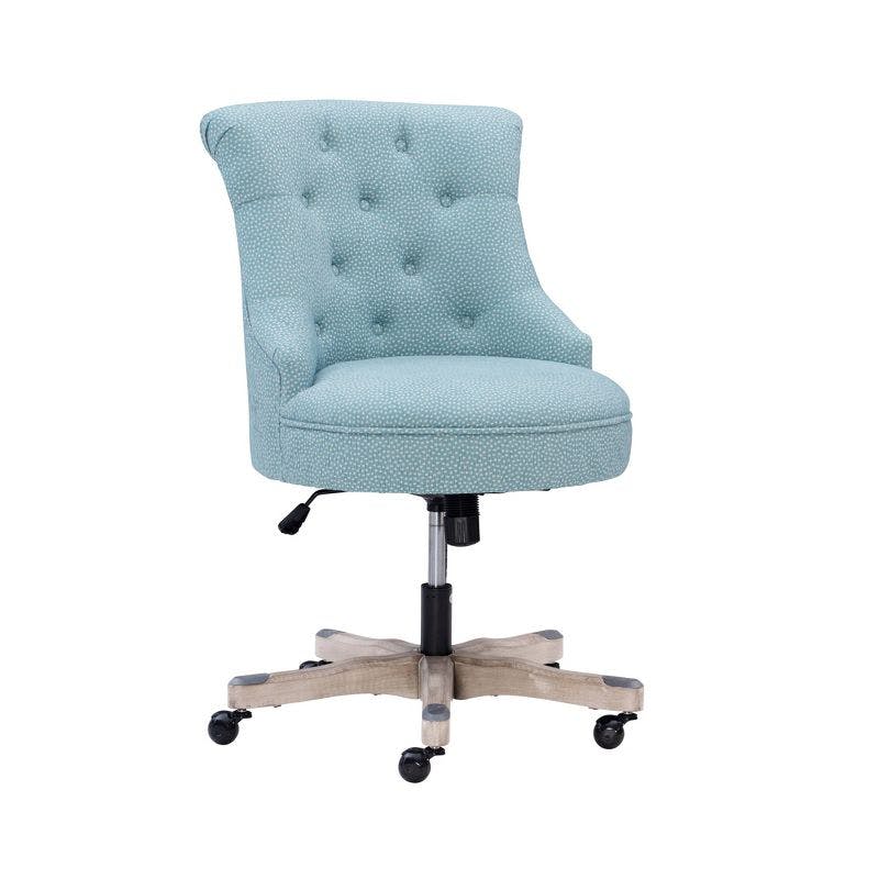 Plush Light Blue Fabric Swivel Office Chair with Gray Wash Wood Base