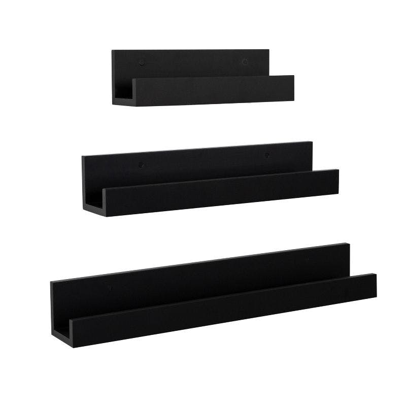 Levie Black Manufactured Wood 3-Piece Floating Wall Shelf Set