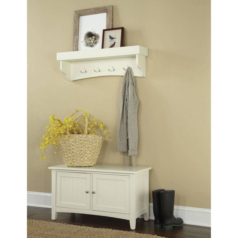 Ivory Shaker Cottage 40" Hall Tree with Storage Bench and Coat Hooks