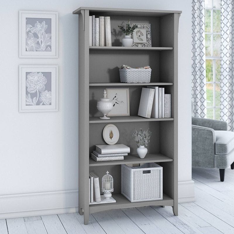 Cape Cod Gray 32" Casual Wood 5-Shelf Adjustable Bookcase