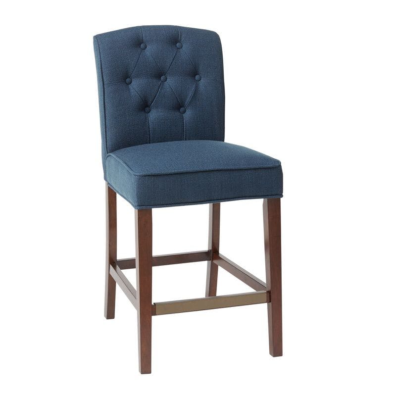 Elegant Navy Tufted Counter Stool with Espresso Wood Legs