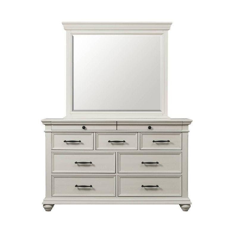 Transitional White 9-Drawer Horizontal Dresser with Mirror