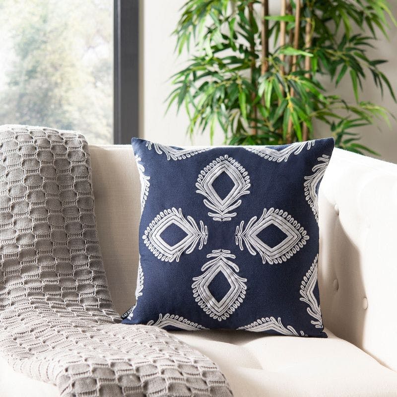Contemporary Bali Breeze 16" Embroidered Cushion in Navy & Periwinkle
