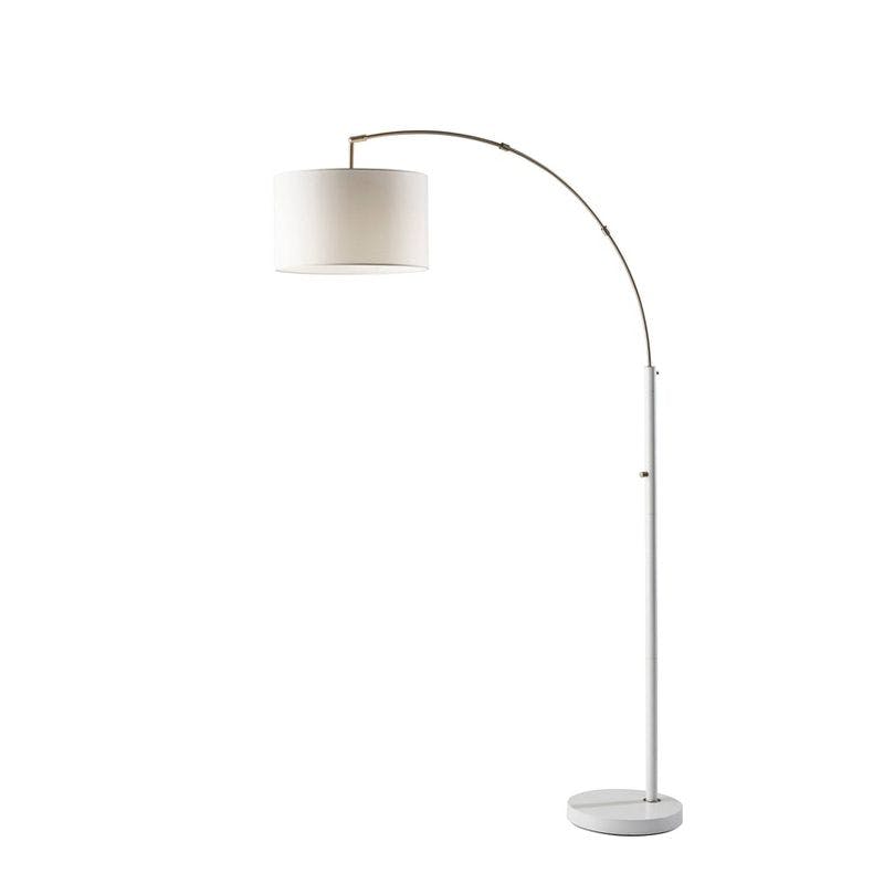 Modern White Arc Floor Lamp with Adjustable Head and Brushed Steel Accents