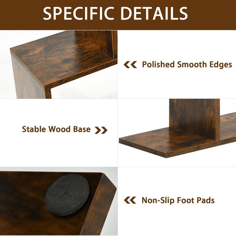 Modern 6-Tier S-Shaped Coffee Wooden Bookshelf