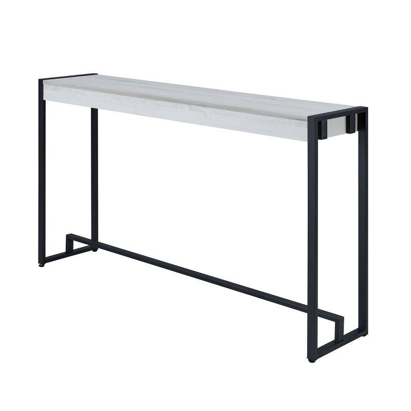 Macen Distressed White and Aged Black Industrial Console Table with Storage
