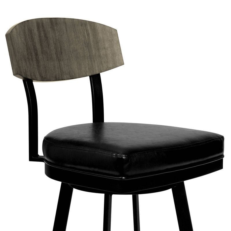 Mid-Century Modern 30" Swivel Barstool in Matte Black with Grey Walnut Accent