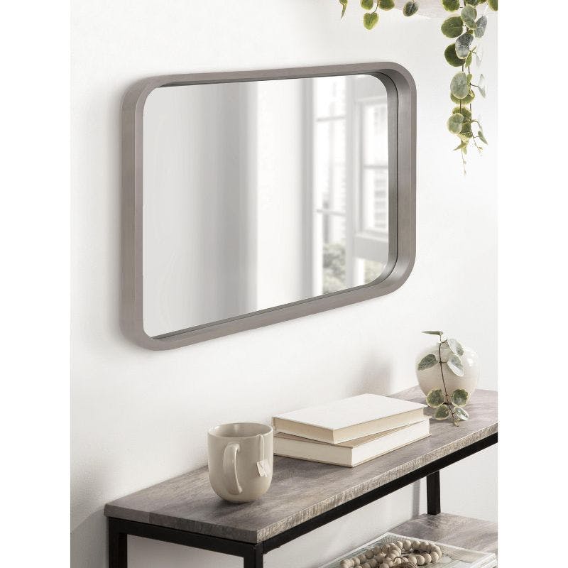 Hutton Graywash Solid Wood Radius Rectangle Wall Mirror