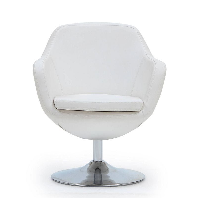 Elegance White Faux Leather Barrel Swivel Accent Chair