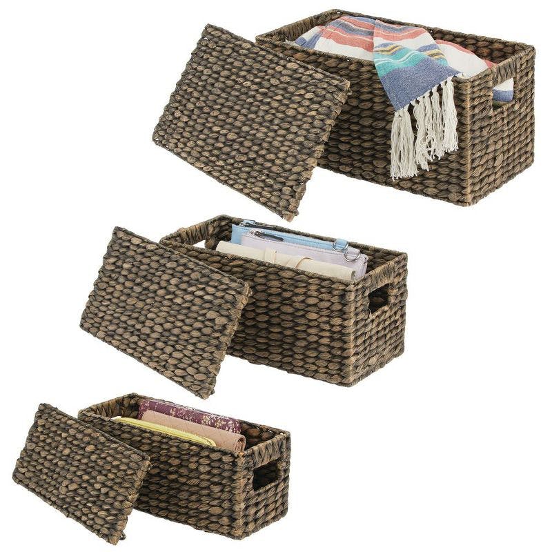 Seagrass Rectangular Storage Basket with Lid in Brown