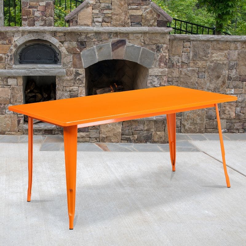 Sleek 63" Orange Metal Rectangular Indoor-Outdoor Dining Table