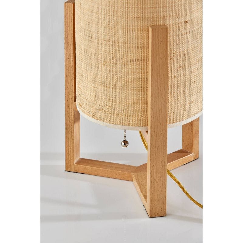 Quinn Natural Wood Table Lantern with Woven Raffia Shade
