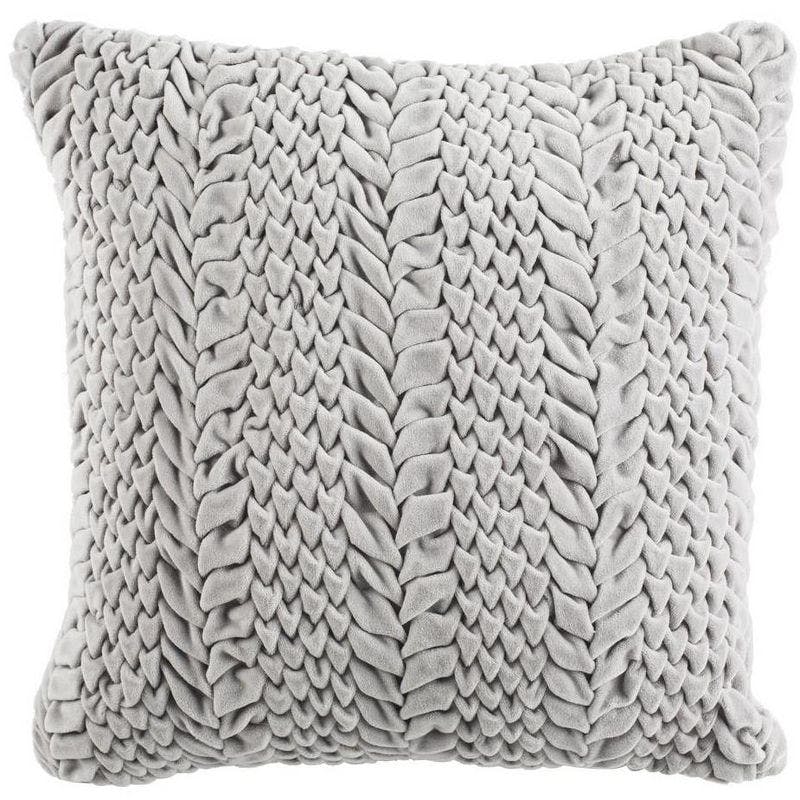Contemporary Gray Pleated Cotton 20" Decorative Pillow