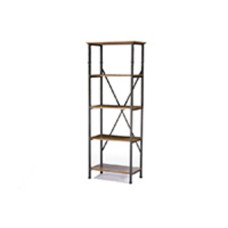 Lancashire 74'' Rustic Brown Wood and Antique Bronze Metal Bookcase