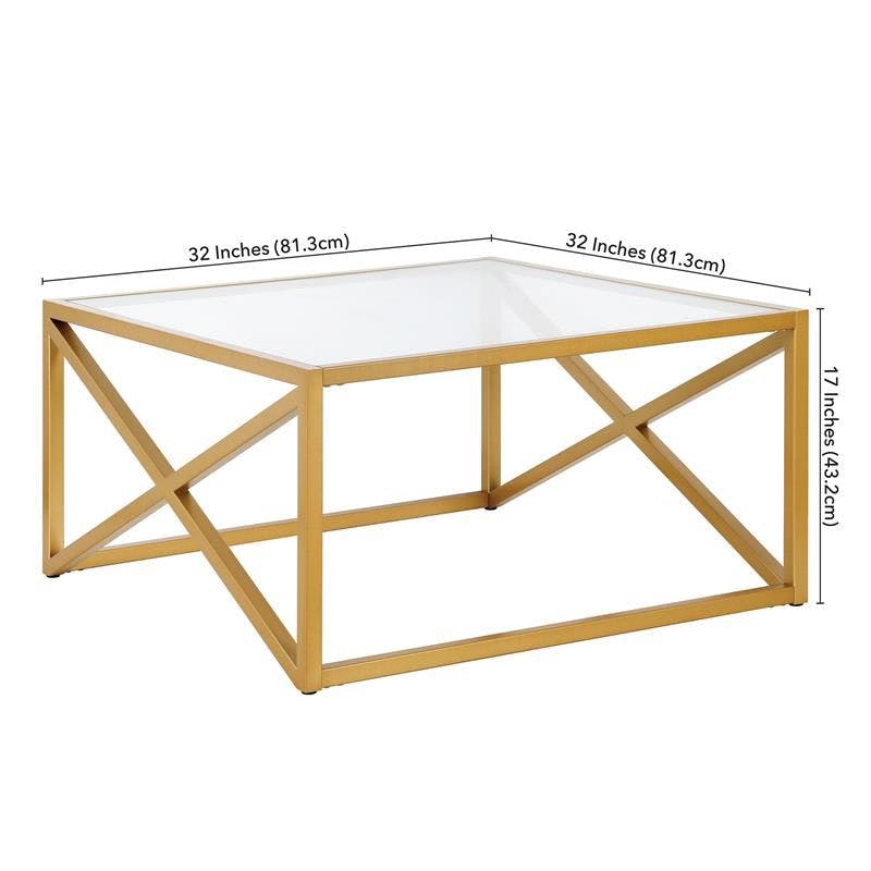 Calix 32'' Brass and Glass Square Modern Coffee Table