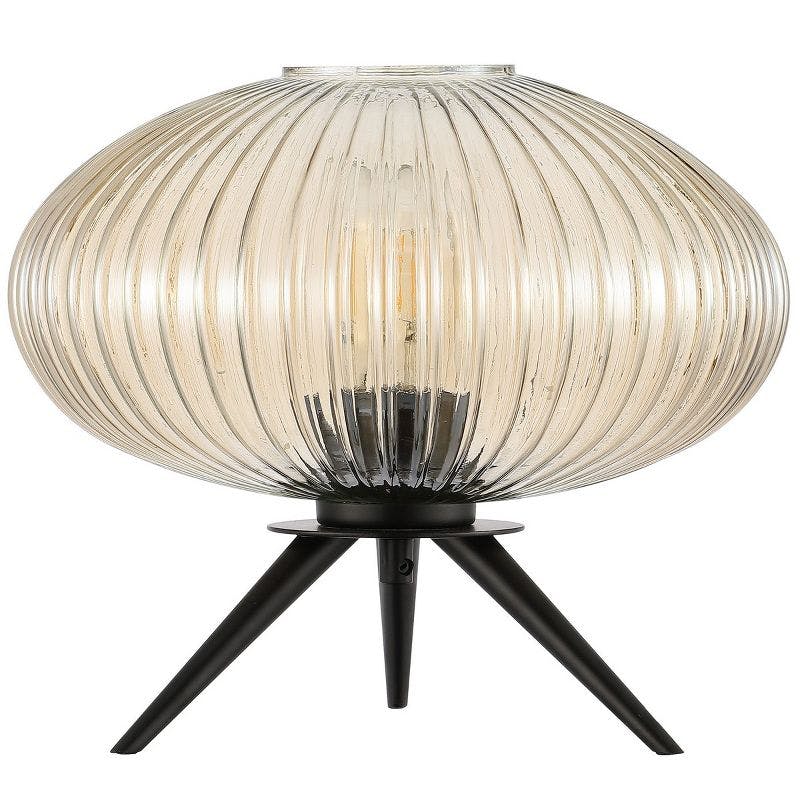 Coehlo Chic Black Tripod Table Lamp with Amber Glass Shade