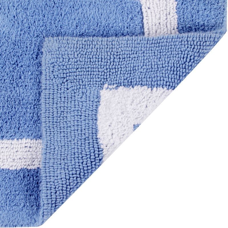 Hotel Collection Plush Reversible Striped Blue/White Cotton Bath Rug Set