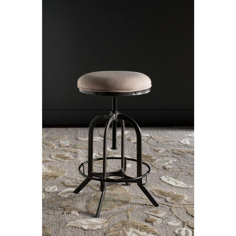 Transitional Beige and Black Adjustable Swivel Stool with Wood and Metal