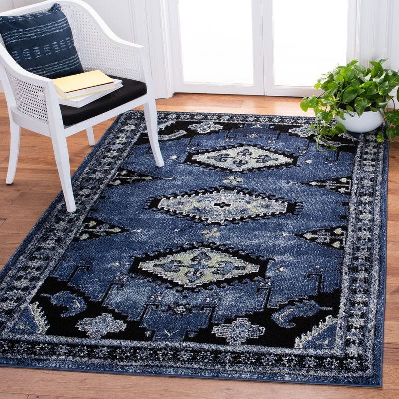 Elysian Blue-Black Hand-Knotted Easy-Care Synthetic Area Rug