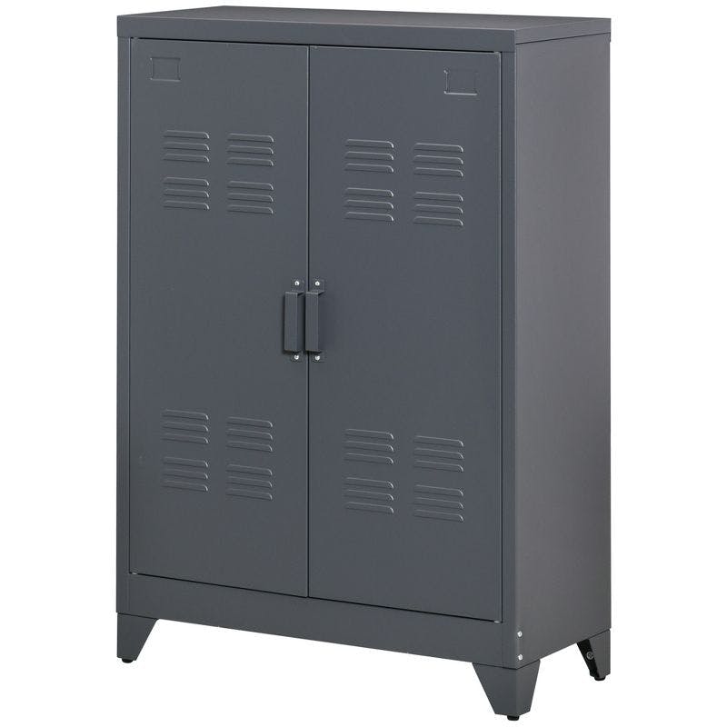 Industrial Grey Steel Office Storage Cabinet with Adjustable Shelving