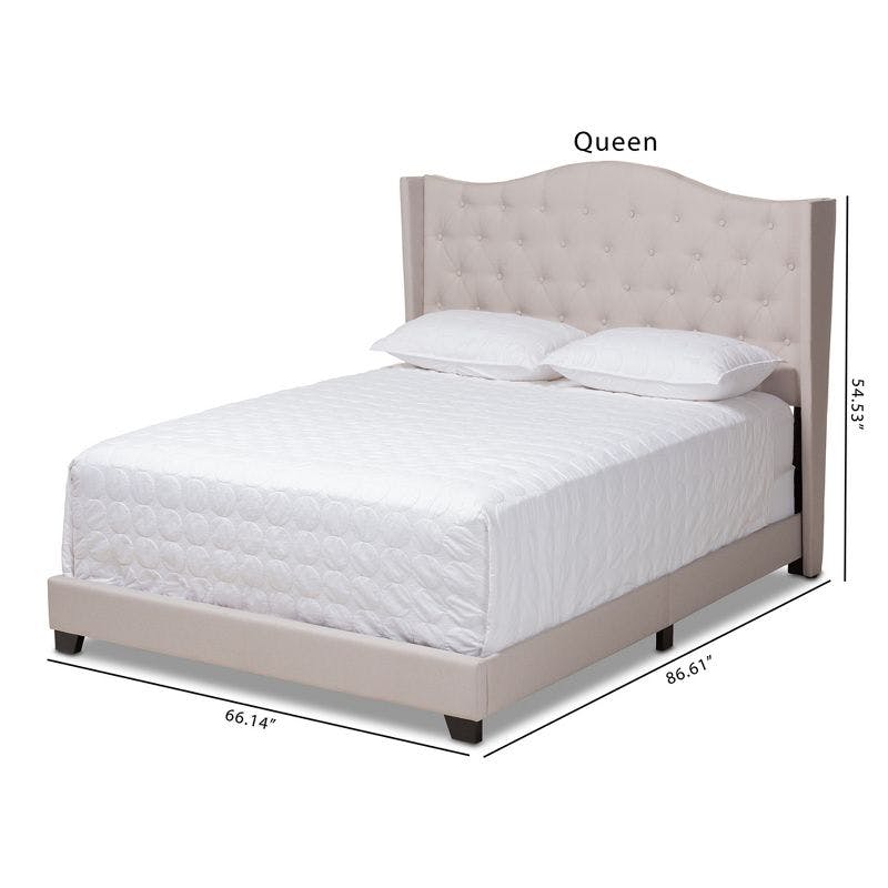 Contemporary Beige Queen Upholstered Bed with Tufted Headboard
