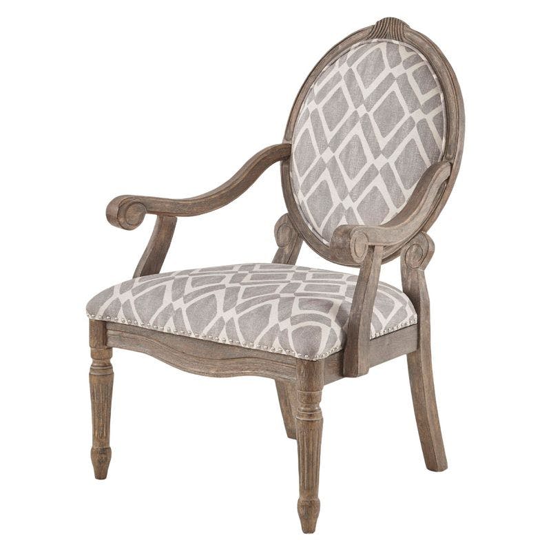 Elegant Geometric Gray Velvet Accent Chair with Wooden Frame