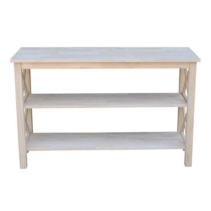 Elegant Hampton Solid Parawood Console Table with Dual Shelves