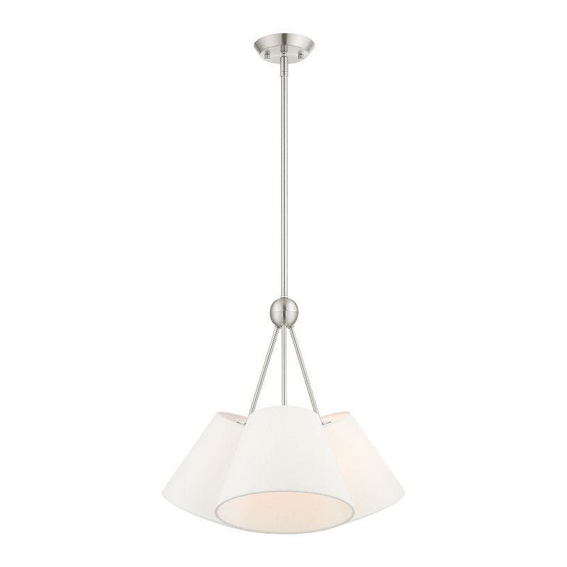 Prato Modern 3-Light Chandelier with Brushed Nickel Finish and Off-White Shade