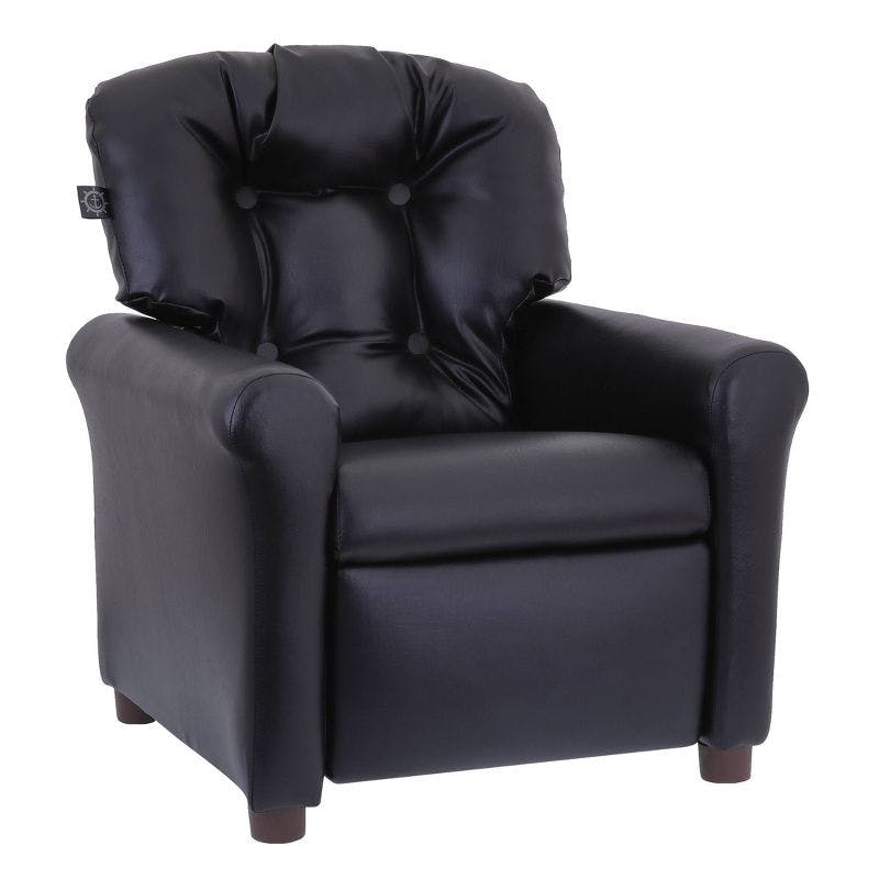 Eco-Friendly Traditional Black Faux Leather Kids' Recliner