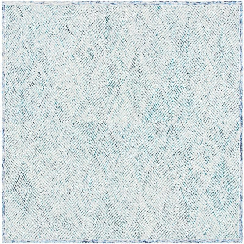 Capri Square Hand-Tufted Wool Area Rug in Blue & Ivory