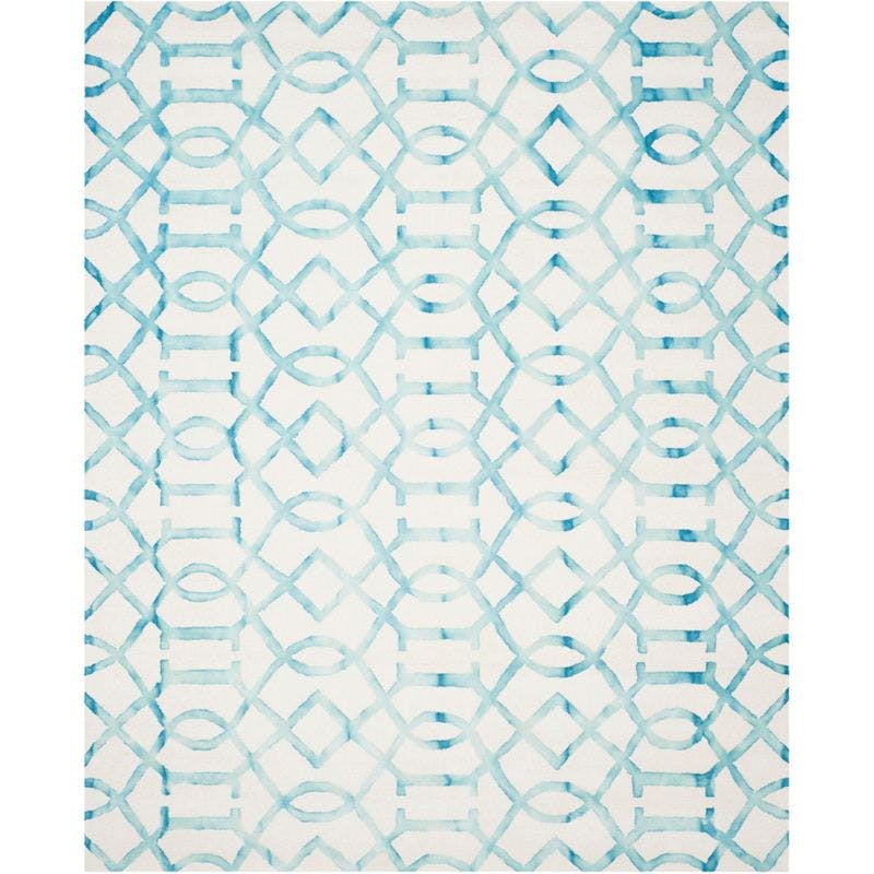 Ivory & Turquoise Hand-Tufted Wool 8' x 10' Area Rug
