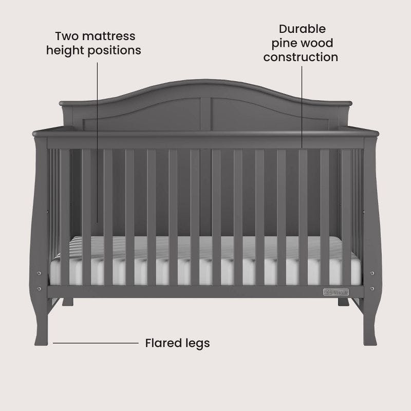 Camden Cool Gray Convertible 4-in-1 Crib with Steel Support