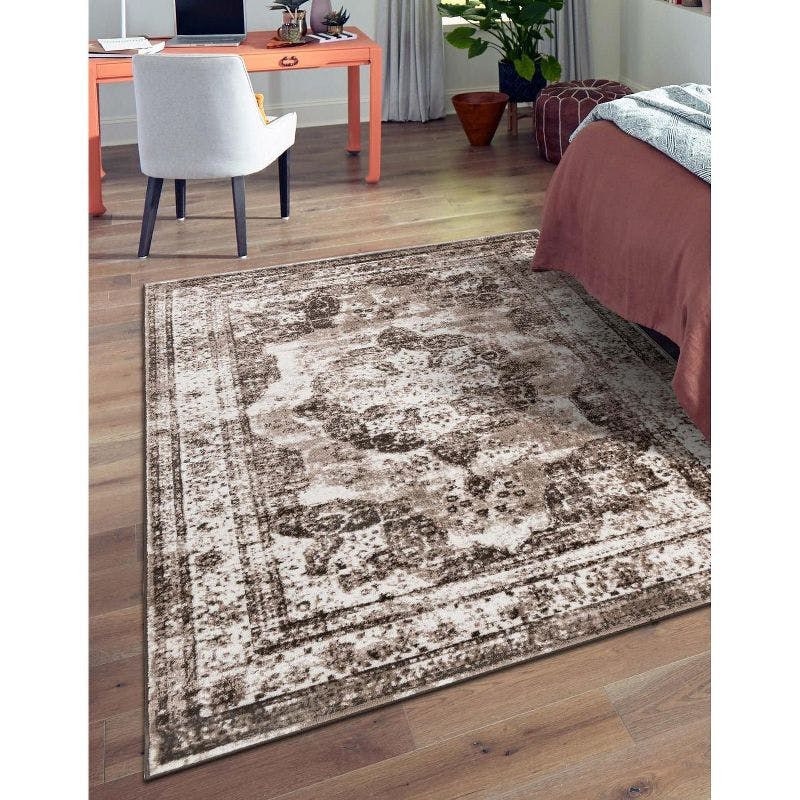 Reversible Easy-Care Dark and Light Brown Synthetic Area Rug