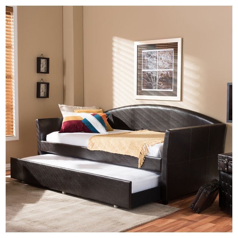 Elegant Twin-Size Faux Leather Upholstered Daybed with Trundle