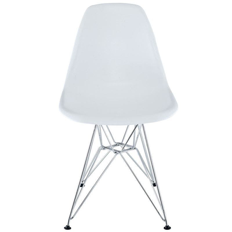 Sleek Modern Chromed Steel White Side Chair for Indoor/Outdoor