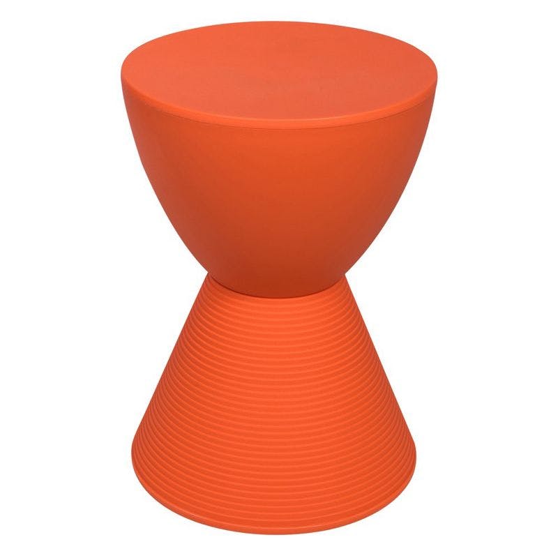 Modern Round Orange Plastic Side Table with Ribbed Leg