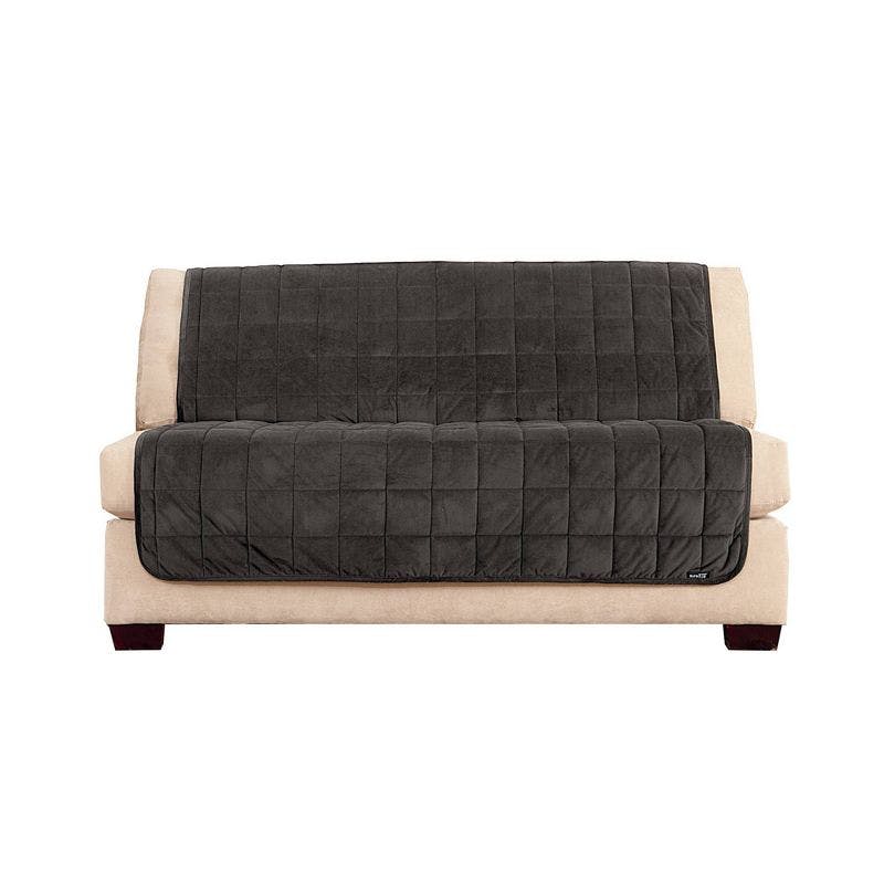 Deluxe Comfort Quilted Armless Loveseat Slipcover in Dark Gray