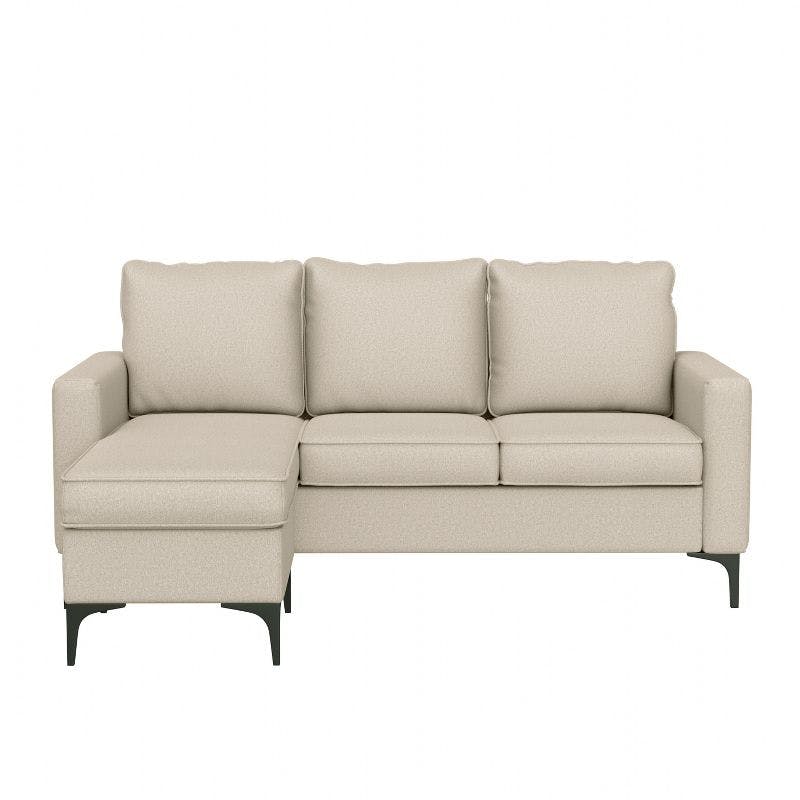 Oatmeal Fabric Reversible Sectional Chaise with Sleek Metal Legs