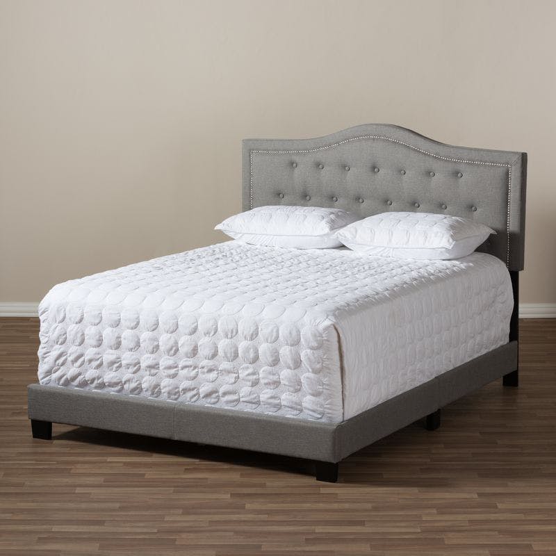 Emerson Light Gray Full Double Upholstered Bed with Nailhead Trim